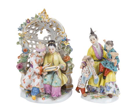 MEISSEN 2 Figurengruppen, 1. Wahl, 20. Jh. Weißporzellan polychrom staffiert, beide Gruppen wurden nach Entwürfen von Johann 