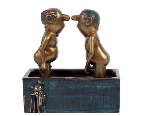 BÜLOW, VICCO VON, "LORIOT" (1923-2011) "Herren im Bad" Verschiedenfarbig patinierte Bronze, rückseitig sign., Ex. 160/980 und