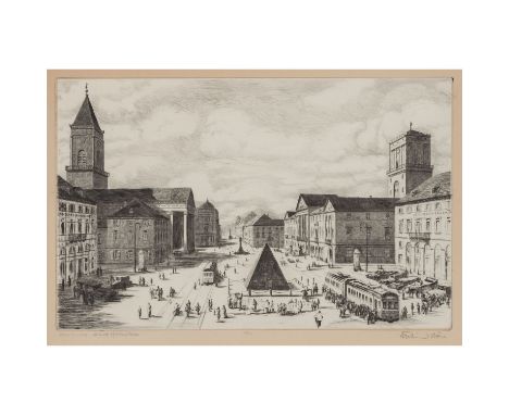 DÖRR, FERDINAND (1880-1968) "Karlsruhe, Adolf Hitler-Platz" Radierung, Ex. 3/100, sig., HxB: 26/41 cm. Rahmen, HxB: 48/62 cm.