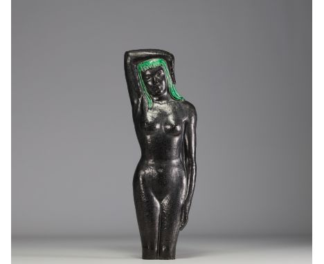 Marguerite ACARIN dite AKAROVA (1904-1999) "Naked woman" Large glazed ceramic sculpture, intaglio signature, circa 1950. Marg