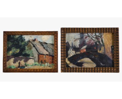 Richard HEINTZ (1871-1929) â€˜Vues de villagesâ€™ Small pair of oils on panel, signed. at first glance: no defect - Weight: 4