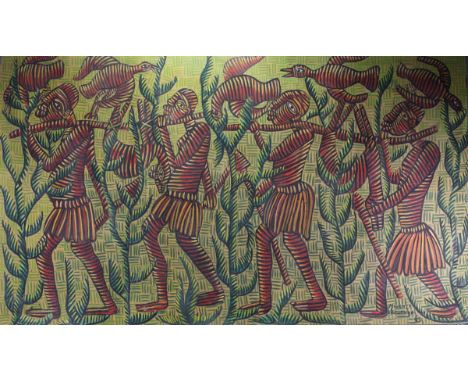 Mwemze KIBWANGA (1925-1999) "Return of the Hunt" Large oil on canvas, signed and dated 1963. For the charity sale of the Rota