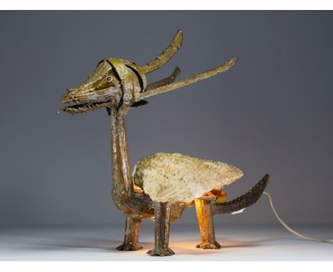 Paul MOERENHOUT (XX) Brutalist lamp in brass, signed Paul Moerenhout, circa 1970. at first glance: no defects - Weight: 16.25
