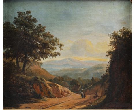 â€˜The Roadâ€™, country scene, oil on canvas, 19th century. at first glance: no defects - Weight: 2.10 kg - Shipping unavaila