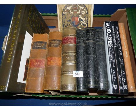 A box of books to include; A History of English Furniture, The Quiver vol 15, Wood carving, 3 volumes of The Modern Motor Eng