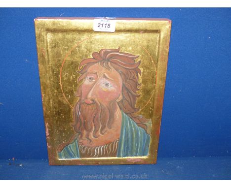 A vintage Oil on panel depiction of a Saint.