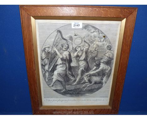 Jacob Frey after Domenichino, a black and white engraving of King David playing his harp. first half of the 18th Century, fra