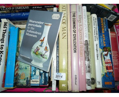 A box of books to include; Worcester Porcelain, Prospects of England, Uniforms of the British Army, etc.