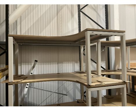 Pair of left and right hand return light oak finish office desks with screens. - THIS LOT IS TO BE COLLECTED BY APPOINTMENT F