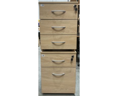 Pair of light oak effect filing pedestals on castors. - THIS LOT IS TO BE COLLECTED BY APPOINTMENT FROM DUGGLEBY STORAGE, GRE
