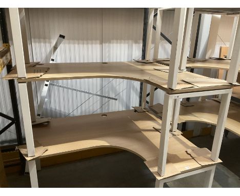 Pair of left and right hand return light oak finish office desks with screens. - THIS LOT IS TO BE COLLECTED BY APPOINTMENT F