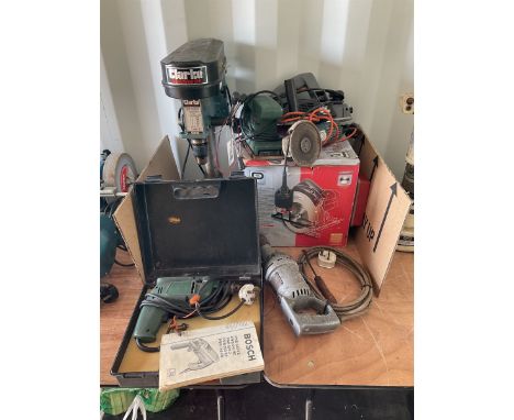 Job lot including Clarke 5 speed pillar drill, circular saw, angle grinder,drills , sander etc. - THIS LOT IS TO BE COLLECTED