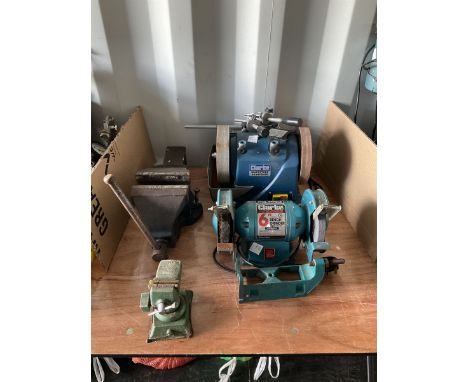 Clarke whetstone sharpener and bench grinder with stand including large and small vice - THIS LOT IS TO BE COLLECTED BY APPOI