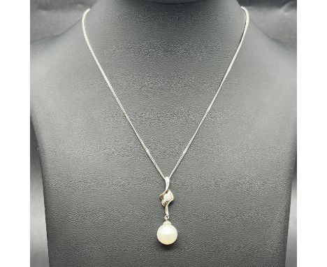 A 9ct white gold chain and a silver pendant,
chain weighs 2 grams,
silver pendant is 32mm in length