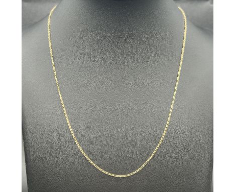 A fine 14ct yellow gold chain,
20 inches in length,
hallmarked 14ct,
1.19 grams in weight,