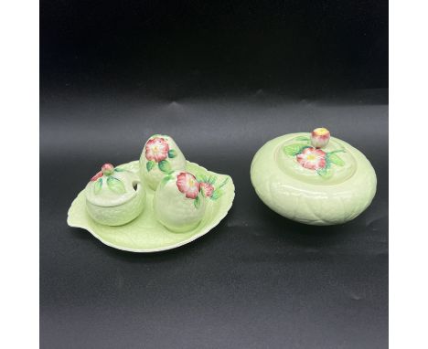 A Carltonware cruet set and jam pot