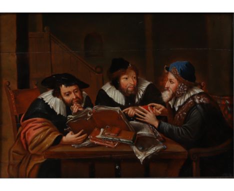 Oil on panel "Three Rabbis studying Talmud" - Artist unknown. - Weight: 4.58 kg - Shipping unavailable - Sizes: H 580 mm x L 