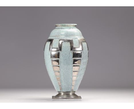 Art Deco earthenware vase decorated with geometric shapes on a 1930 base - Weight: 2.00 kg - Shipping unavailable - Sizes: H 