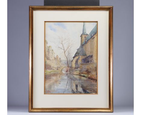 Jean-Pierre GLEIS (1889-1965) Watercolor "Ville de Luxembourg - Grund" from 1953 - Weight: 2.42 kg - Shipping unavailable - R