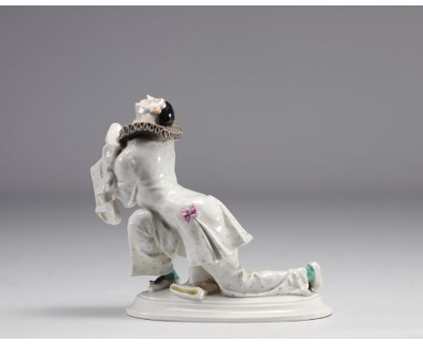 Pierrot character from "Ballet russe" Meissen porcelain, Designed by Paul Scheurich, 1912, model no. D 283, sword mark. - Wei