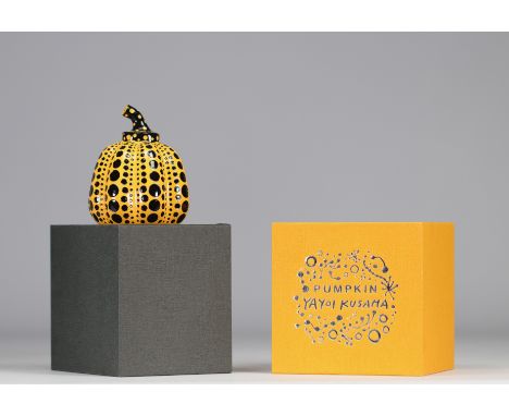 Yayoi Kusama (born 1929). "Dots Obsession - Pumpkin yellow". Pumpkin-shaped sculpture in painted painted resin. Signed under 