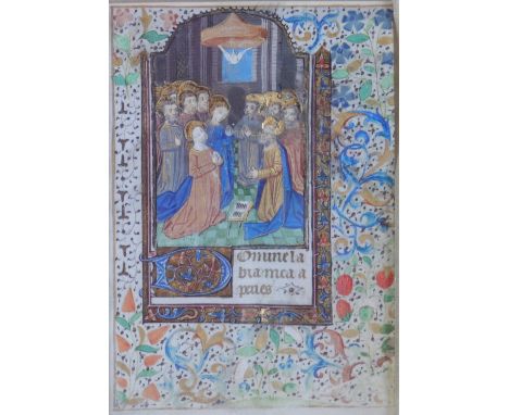 Willem VRELANT (approx.1410 -1481) Miniature on vellum with margins illuminated with blue, red and green flowers and foliage.