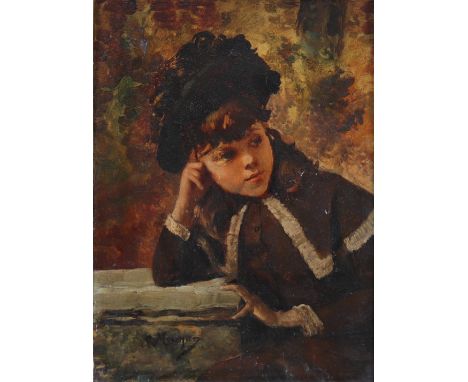 Constantin Emile MEUNIER (1831-1905) Oil on panel "Young Girl". A Belgian realist painter and sculptor, Meunier was renowned 