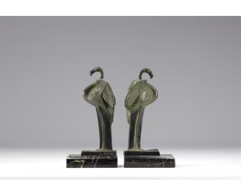 (2) Adam FERON pair of bookend sculptures in the form of pink flamingos - Art Deco Adam Feron was a French sculptor who was m