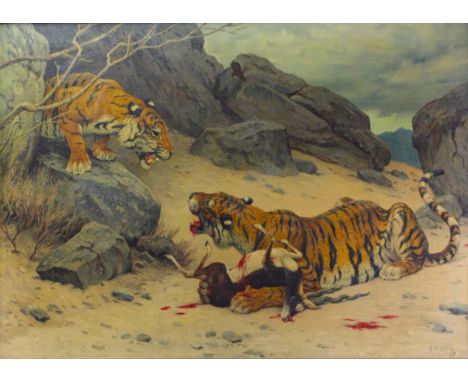 Georges Frederic ROTIG (1873-1961) Oil on canvas "The Tigers - Weight: 3.50 kg - Shipping unavailable - Region: FRANCE - Peri