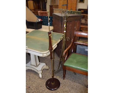 Brass former oil lamp stand converted to electricity, together with a further mid-century standard lamp