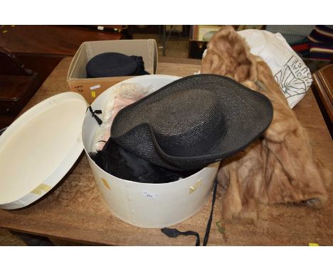 Mixed Lot: vintage ladies hats, short fur coat and other items
