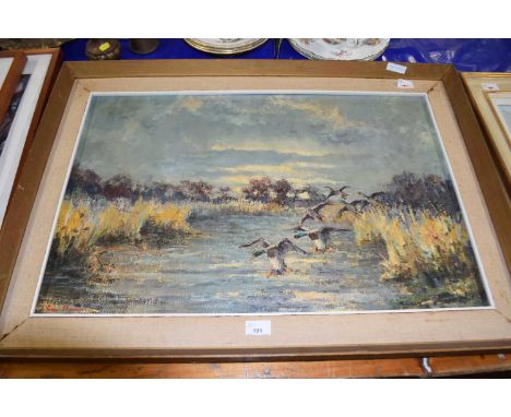 Harold Edward Collin (British, 20th century, exhibited Norfolk and Norwich Art Circle 1936-1973), "Evening Flight", oil on ca