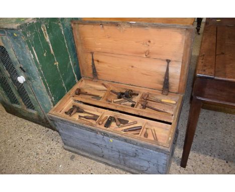 Victorian Pine carpenters chest and various tools