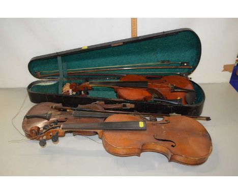 Group of three vintage violins (for repair)
