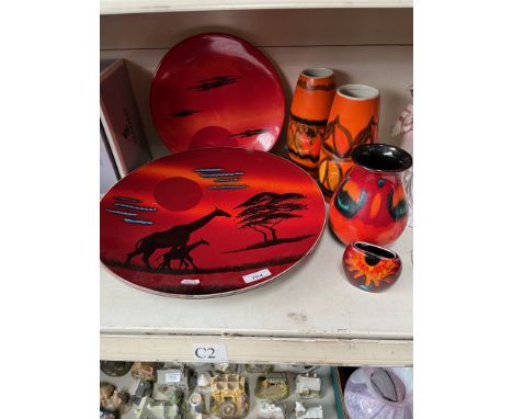 Six pieces of Poole and similar pottery. Condition- good overall, there doesn't appear to be any cracks or chips, some slight