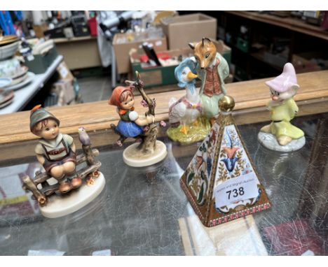 Royal Albert Bunnykins, Royal Doulton Snow White, two Hummel figures and a Spode ornament 