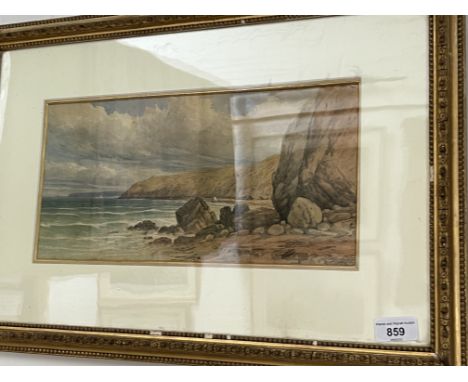 Arthur Severn, seascape, watercolour, 38cm x 18cm, glazed and framed. 