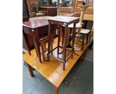 Various items of furniture; an oak table, a mahogany side table, an elm stool, a Georgian oak tripod table, an oak stool, a b