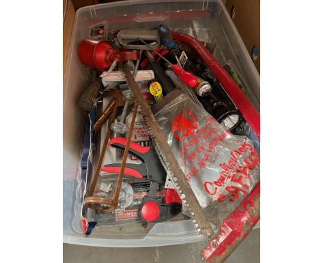 A box of various tools / garage-ware. 