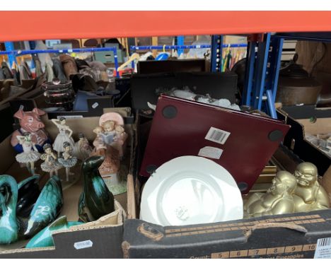 2 boxes of assorted ceramics and brassware to include Poole, Queen Anne china and Wade etc 