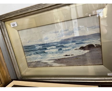 John McDougal, seascape, watercolour, 39cm x 22cm, signed, glazed and framed. 