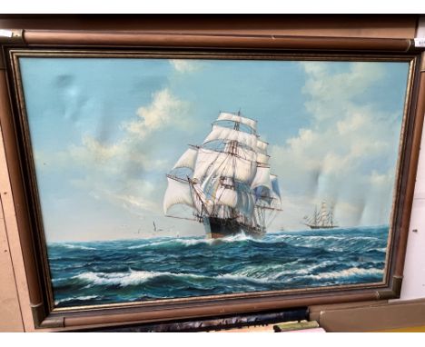 20th Century School, seascape, oil on canvas, 90cm x 60cm, signed 'Ambrose', framed. 