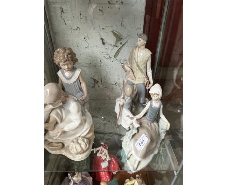 Three Lladro figures and two Nao figures 