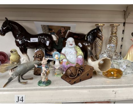 Ornaments, pot horses etc including Beswick Peter Rabbit characters, Coca Cola glass bears, Waterford glass clock, Goebel fig