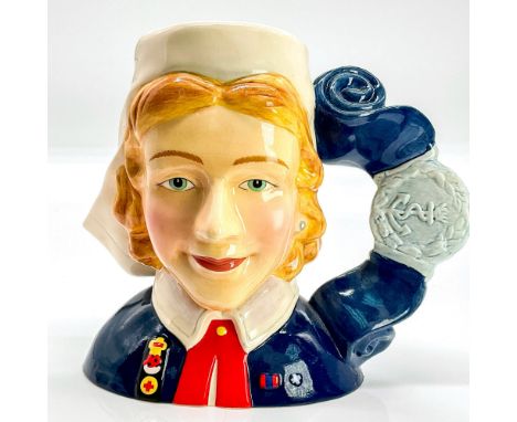 Red, white, black, light brown, and grey coloration. The nurse character jug was one of the complimentary choices for new and