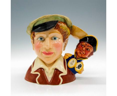 Style Two, bowl of gruel, bust of Mr. Bumble, and a locket handle. Brown jacket with white trim, white shirt, light brown cap