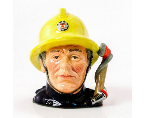 Style Two, axe and fire hose handle. Yellow helmet; dark blue jacket.As with other pieces in this series, the wording of the 