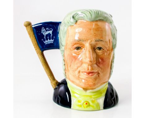 Henry- Grey hair; yellow cravat; Michael- Brown hair; dark blue suit; white shirt; light blue tie.This two-faced jug was a sp