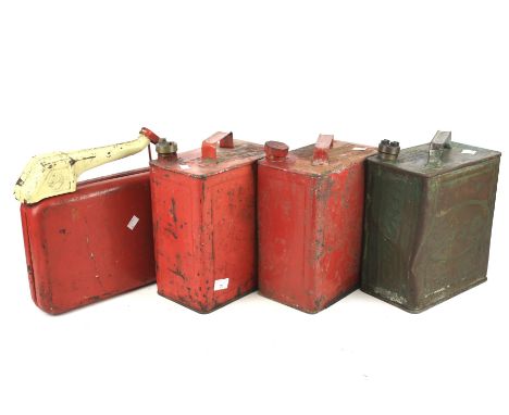 Four vintage petrol cans. Including Shell and ESSO, tallest H30cm