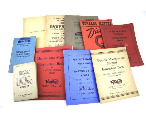 Ten WWII vehicle instruction books. Including a 'Drivers Manual' for motorcycles, etc.